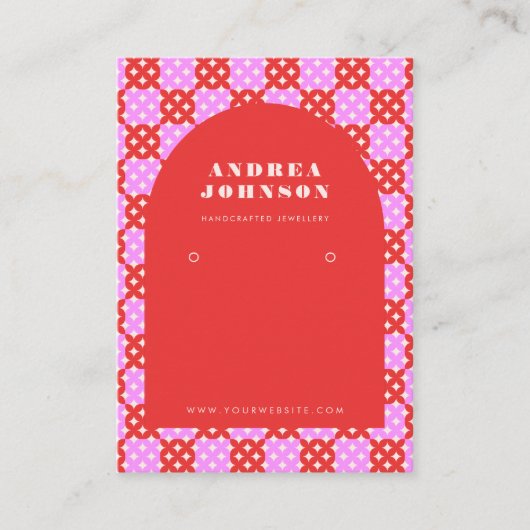 Roze roze roze, middeleeuwse moderne Arch Earring  Visitekaartje (Voorkant)