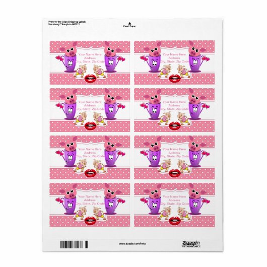 Roze roze roze monogram etiketten (Full Sheet)