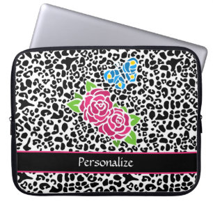 Roze roze roze mozaïekluipaard met naam laptop sleeve