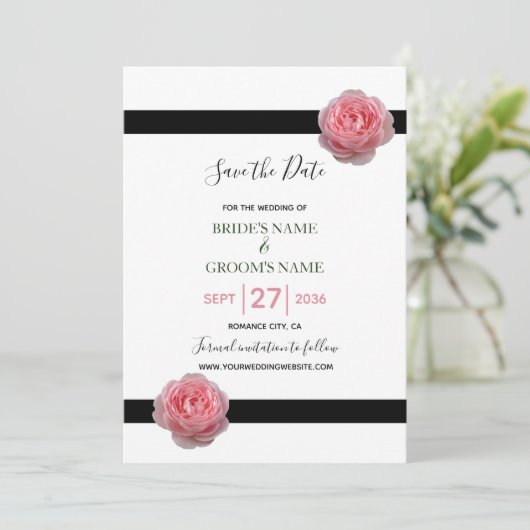 Roze roze roze ribbon bruiloft bespaart datum save the date (Staand voorkant)