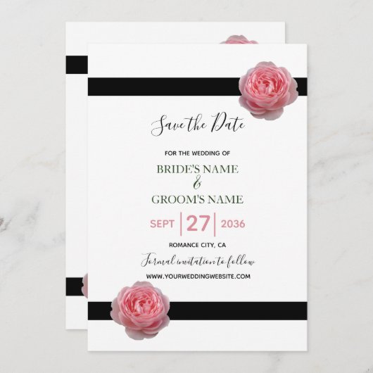 Roze roze roze ribbon bruiloft bespaart datum save the date (Voorkant / Achterkant)