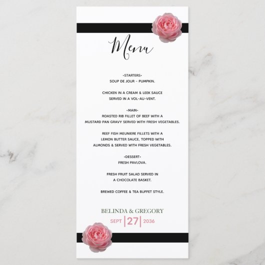 Roze roze roze ribbon bruiloft menu (Voorkant)