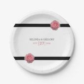 Roze roze roze ribbon bruiloft papieren bordje (Voorkant)