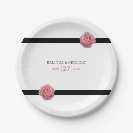 Roze roze roze ribbon bruiloft papieren bordje (Voorkant)