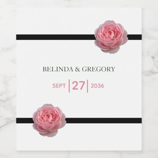 Roze roze roze ribbon bruiloft wijn etiket (Enkel label)