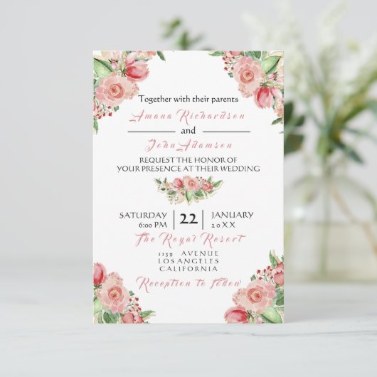 Roze roze roze roemkleurige gekleurde Rozen bruilo Kaart (Staand voorkant)