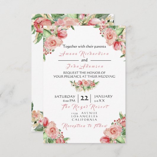 Roze roze roze roemkleurige gekleurde Rozen bruilo Kaart (Voorkant / Achterkant)