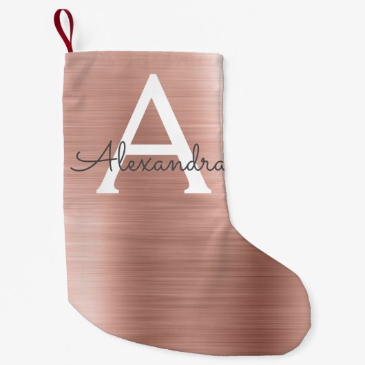 Roze roze roze roestvrij stalen monogram kleine kerstsok (Voorkant)