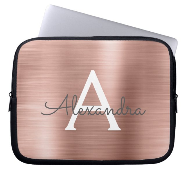 Roze roze roze roestvrij stalen monogram laptop sleeve (Voorkant)