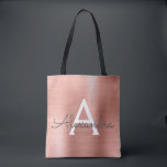 Roze roze roze roestvrij stalen monogram tote bag<br><div class="desc">Roze Rose Gold Faux Roestvrij staal Elegante Monogram Boekentas. Dit hoesje kan worden aangepast om uw initiaal en voornaam op te nemen.</div>