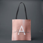 Roze roze roze roestvrij stalen monogram tote bag<br><div class="desc">Roze Rose Gold Faux Roestvrij staal Elegante Monogram Boekentas. Dit hoesje kan worden aangepast om uw initiaal en voornaam op te nemen.</div>