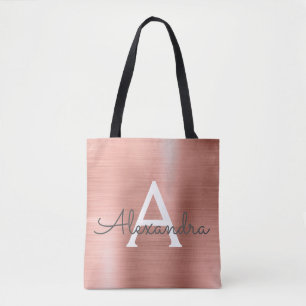 Roze roze roze roestvrij stalen monogram tote bag