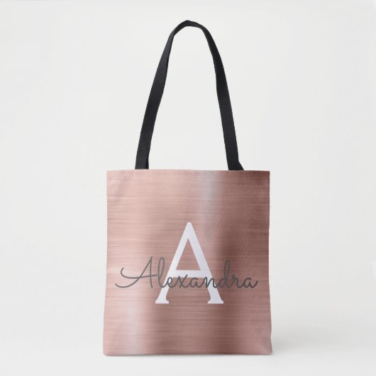 Roze roze roze roestvrij stalen monogram tote bag (Voorkant)