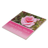  roze roze roze roodbloem bruiloft tegeltje (Zijkant)