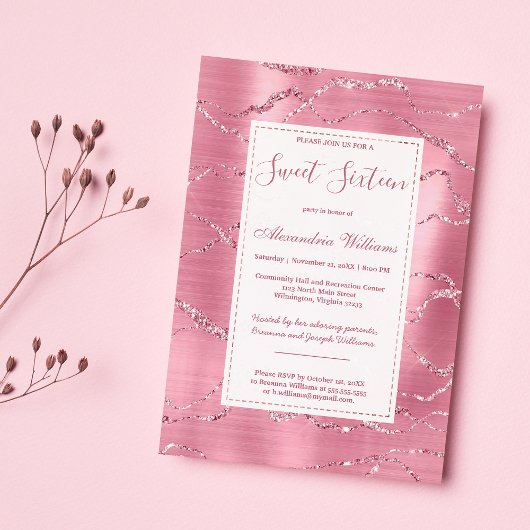 Roze roze roze roodbruin glitter marmer 16 kaart