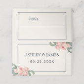 roze roze roze roodbruine donkerblauwe bruiloft plaatskaartje (Buitenkant ongevouwen)