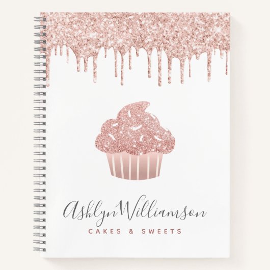 Roze roze roze roodbruine druppels bakkerij notitieboek (Voorkant)