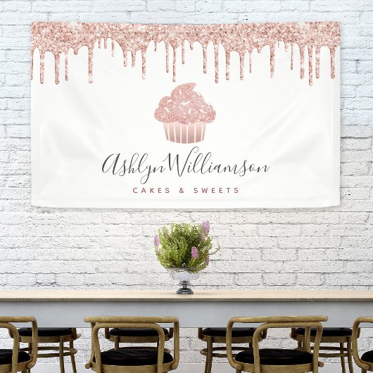 Roze roze roze roodbruine druppels bakkerij spandoek