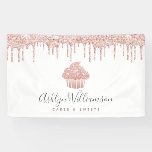 Roze roze roze roodbruine druppels bakkerij spandoek (Horizontaal)