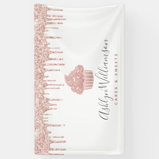 Roze roze roze roodbruine druppels bakkerij spandoek (Verticaal)