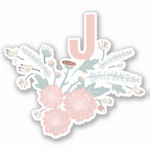 Roze roze roze roomblauw herhaal Floral Initiaal Sticker