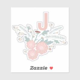 Roze roze roze roomblauw herhaal Floral Initiaal Sticker