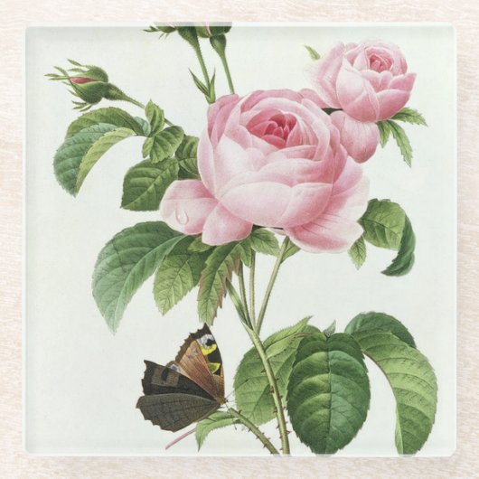 Roze roze roze Roos glas Onderzetter (Voorkant)