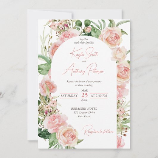 Roze roze roze roze bruinkroze bruiloft kaart (Voorkant)