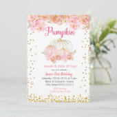 Roze roze roze roze goudpompoen 1ste verjaardag kaart (Staand voorkant)