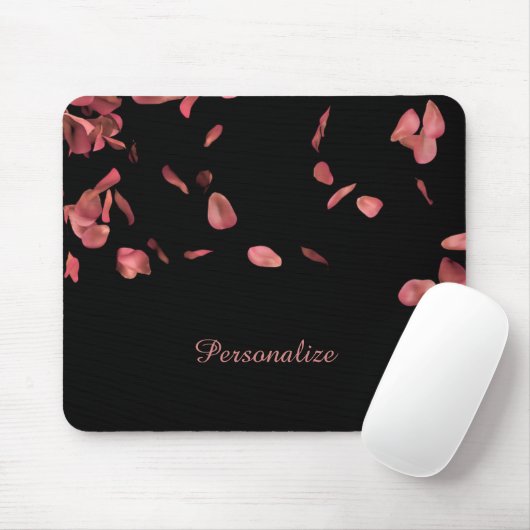Roze roze roze roze petals op zwart personaliseren muismat (Met muis)