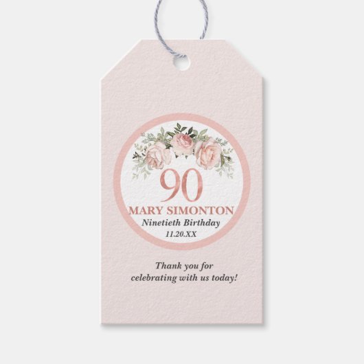 Roze roze roze roze roze 90e verjaardag cadeaulabel (Voorkant)