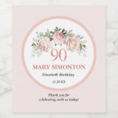 Roze roze roze roze roze 90e verjaardag wijn etiket (Enkel label)