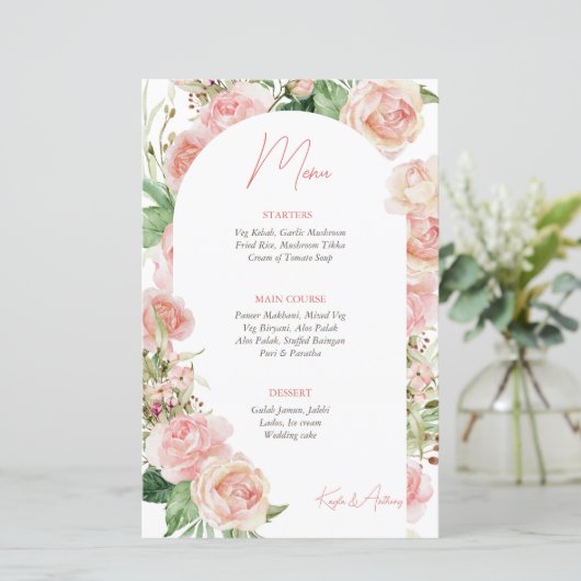 Roze roze roze roze roze bruinkroze trouwmenu (Staand voorkant)