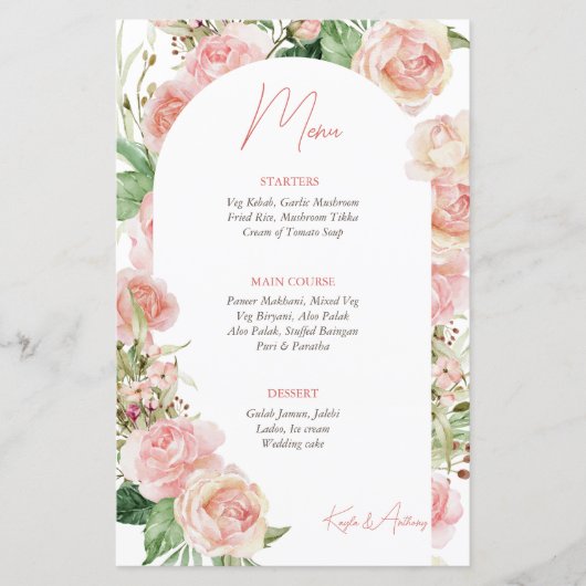 Roze roze roze roze roze bruinkroze trouwmenu (Voorkant)