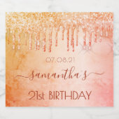 Roze roze roze roze roze goudglitterdruppels sparkling wijnetiket (Enkel label)