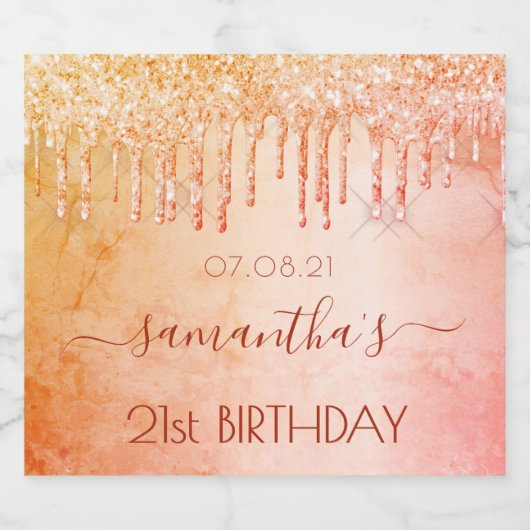 Roze roze roze roze roze goudglitterdruppels sparkling wijnetiket (Enkel label)