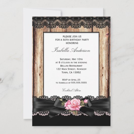 Roze roze roze roze roze roos Zwarte Lace boog 50e Kaart (Achterkant)