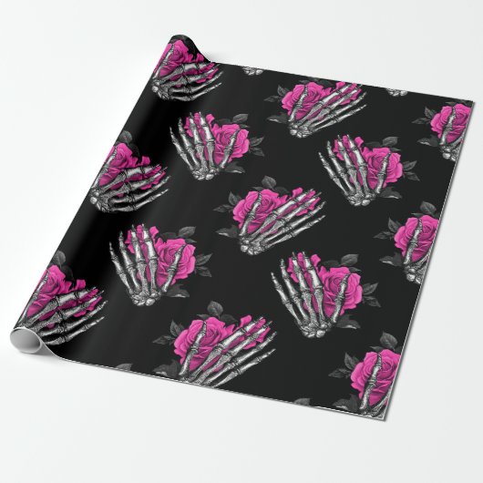  roze roze roze roze skelet Halloween Cadeaupapier (Uitgerold)