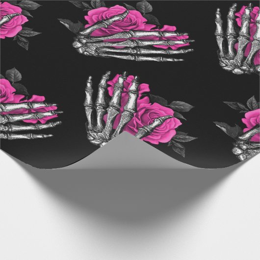 roze roze roze roze skelet Halloween Cadeaupapier (Hoek)