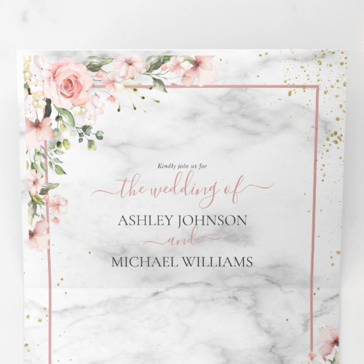 roze roze roze roze waterverf Foto Drieluik Uitnodiging (Binnenzijde eerst)