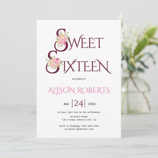 Roze roze roze rozenrozen zestien kaart (Staand voorkant)