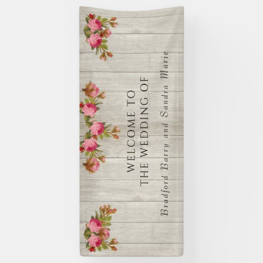 Roze Roze Roze Rustic Wedding Gray Barn Wood Banne Spandoek (Verticaal)