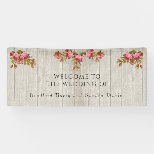 Roze Roze Roze Rustic Wedding Gray Barn Wood Banne Spandoek (Horizontaal)