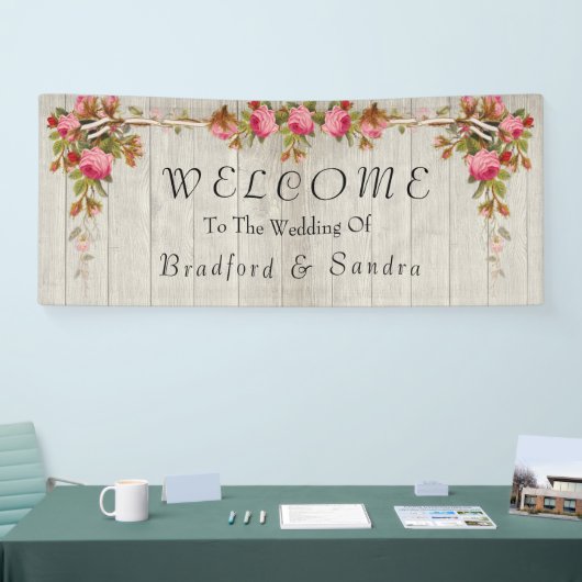 Roze Roze Roze Rustic Wedding Gray Barn Wood Banne Spandoek (Beurs)
