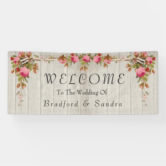Roze Roze Roze Rustic Wedding Gray Barn Wood Banne Spandoek (Horizontaal)