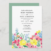 Roze roze roze waterverf groene bruiloft kaart (Voorkant / Achterkant)