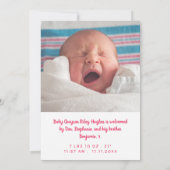 Roze roze roze welkome baby-meisje aankondiging (Achterkant)