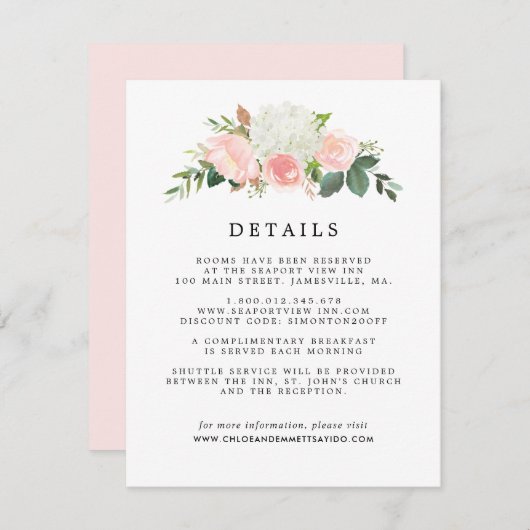 Roze roze roze witte finale bruiloft informatiekaartje (Voorkant / Achterkant)