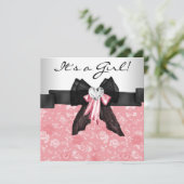 Roze Roze Roze Zwarte Baby Meisje Douche Kaart (Staand voorkant)