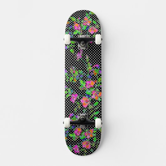 roze roze roze - zwarte en witte polka-stippen persoonlijk skateboard (Voorkant)